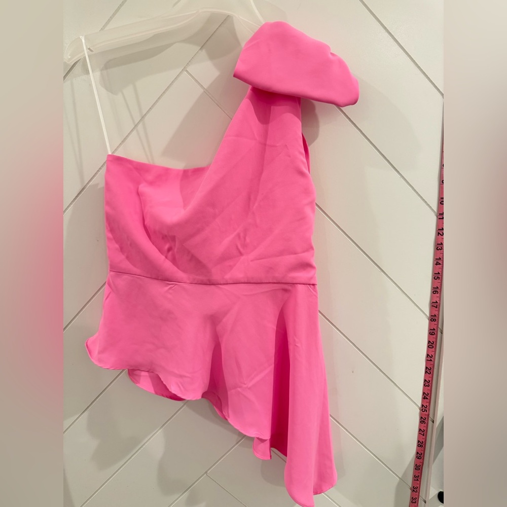 Amanda Uprichard Pink Bow One-Shoulder Top Size medium - Picture 4 of 5
